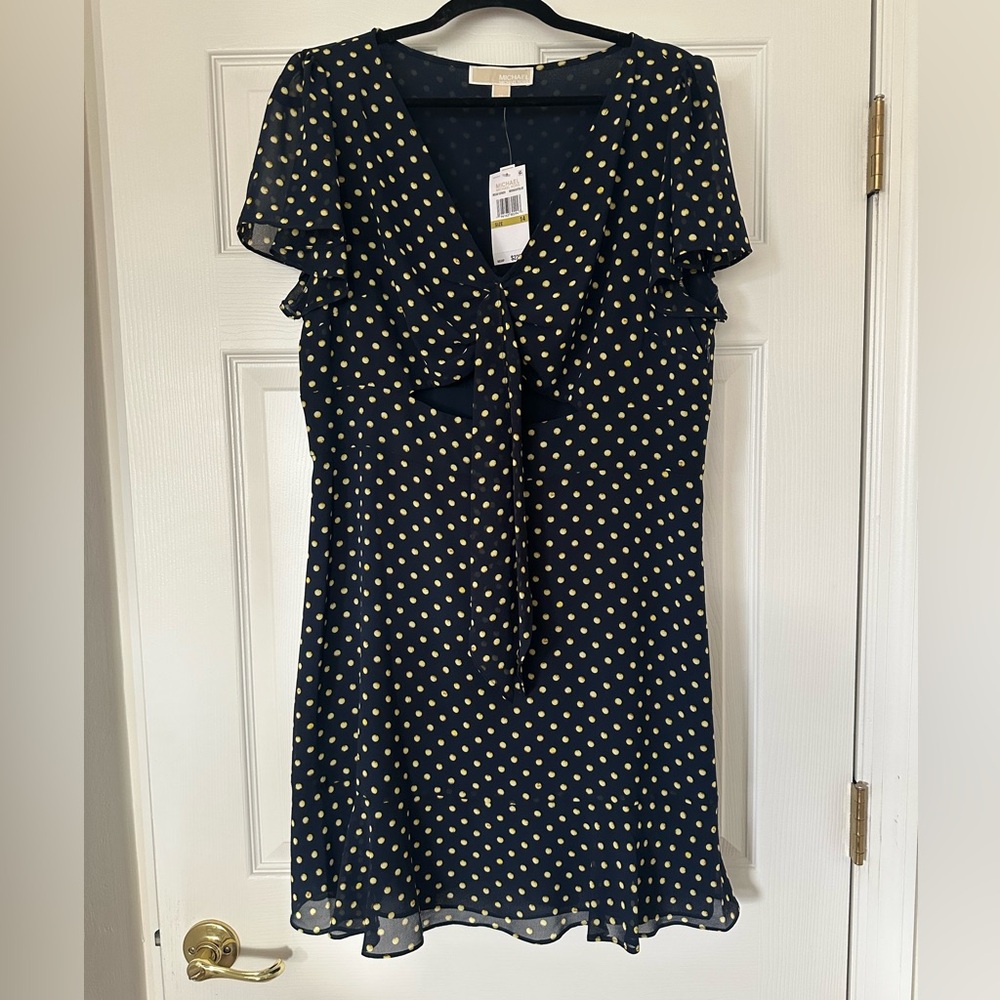 Michael Kors Navy Dress with Yellow Dots